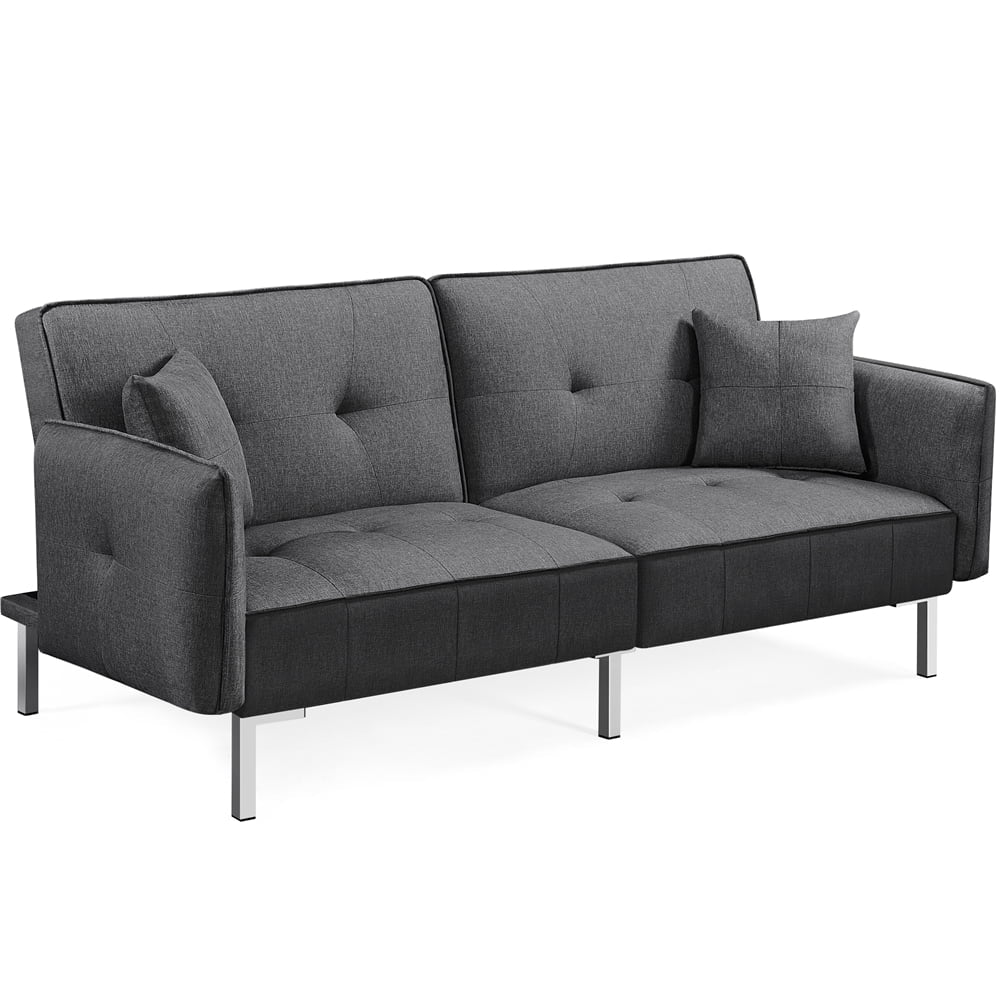 Futon Sofa Bed with Adjustable Backrest,Dark Gray