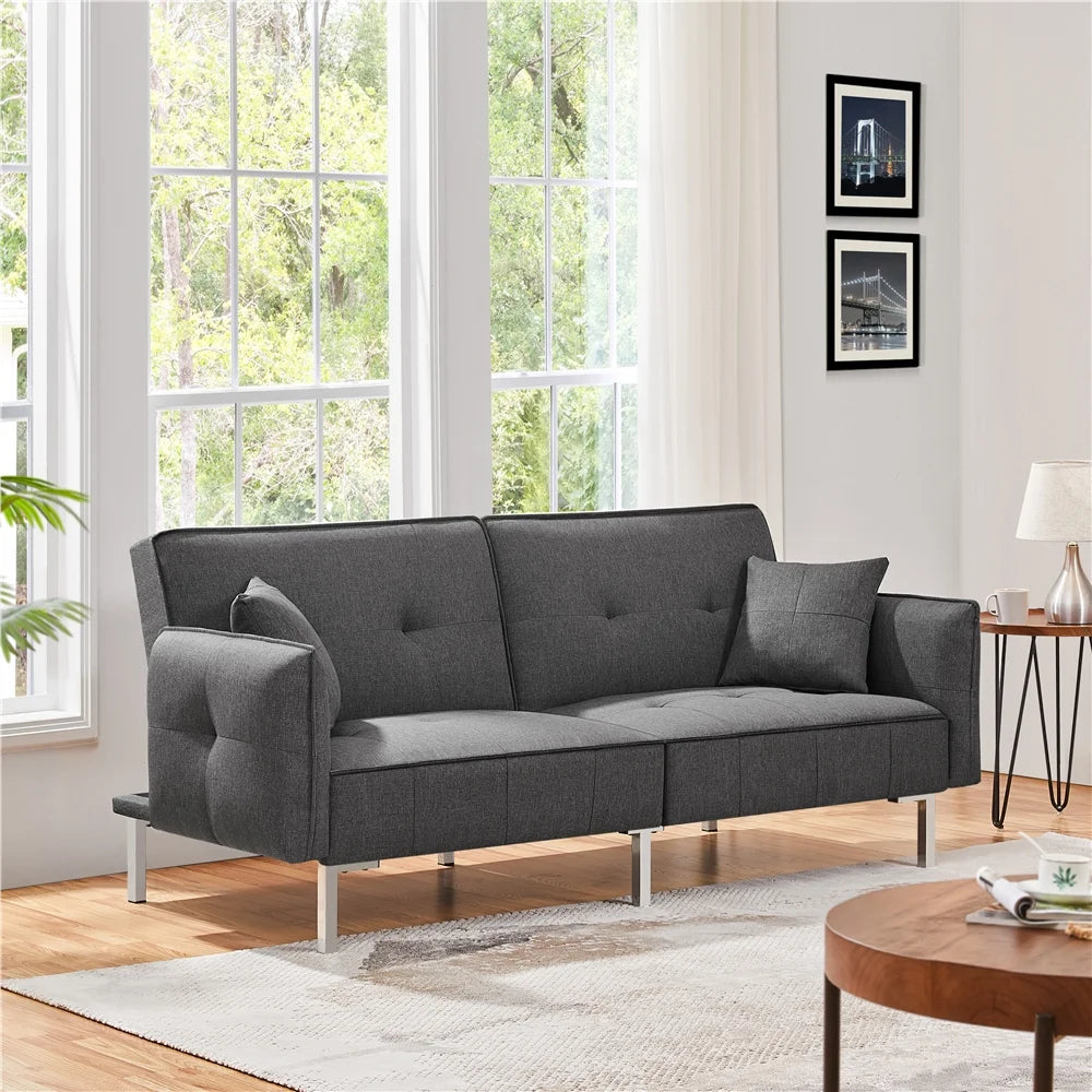 Futon Sofa Bed with Adjustable Backrest,Dark Gray