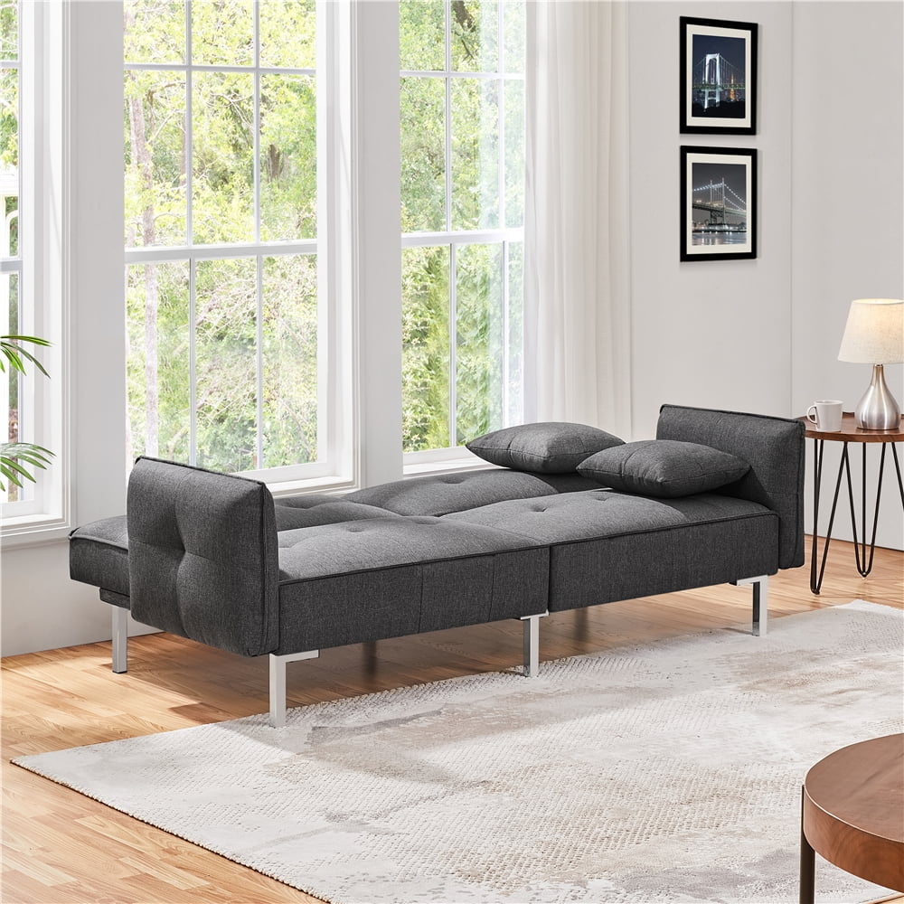 Futon Sofa Bed with Adjustable Backrest,Dark Gray