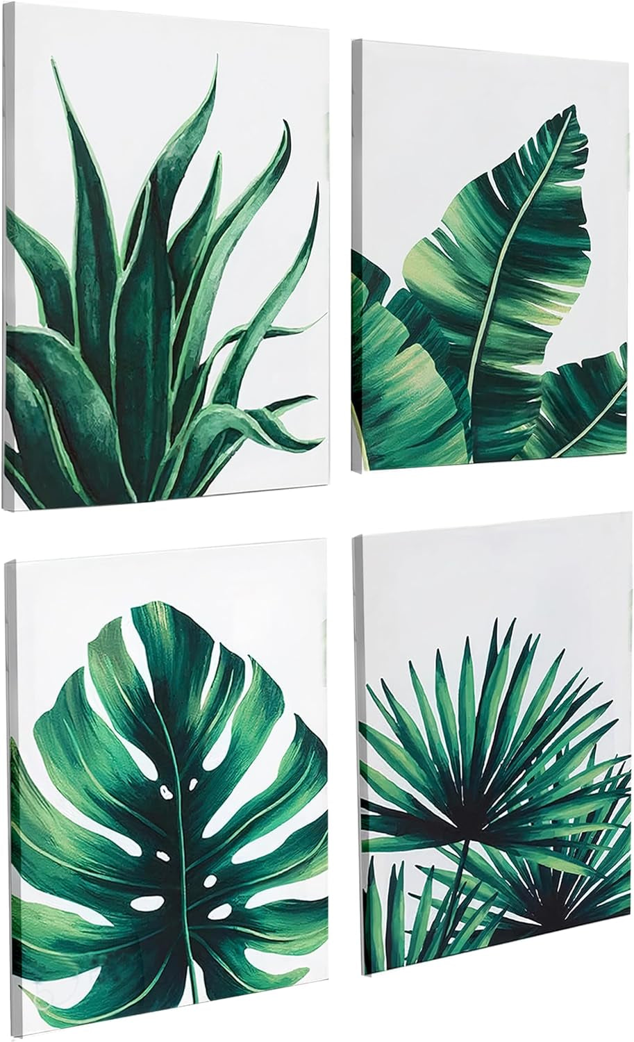 Botanical Prints Wall Art for Bathrooms Canvas Green Leaf Framed Green Plant Wall Art Pictures (12" X 16") Posters Fall Pictures Boho Sage Green Leaf for Bathrooms, 4 Pieces Tropical Plants Pictures